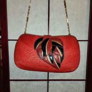 Bold Red Woven Shoulder Bag